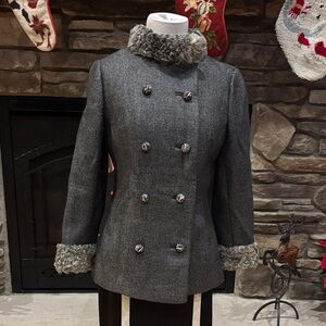 Vintage Carol Brent Short Military Style Coat Wool/Faux (?) Fur Perfect Shape